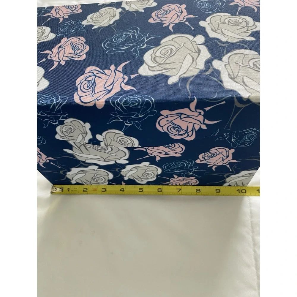Floral Fabric Sewing Basket Organizer Box - Pink & Blue Roses Craft Storage Case